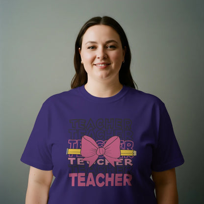 🎀✏️ Teacher Power Bow Tee – Retro Vibes! 🖤💗