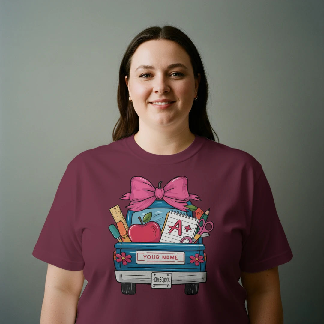 🚚🎀 Homeschool Hauler Tee – Customize Your Ride! 🍎✏️