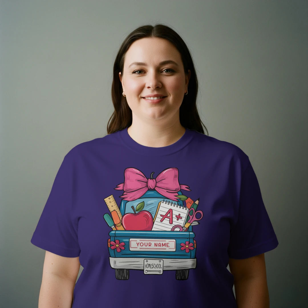 🚚🎀 Homeschool Hauler Tee – Customize Your Ride! 🍎✏️