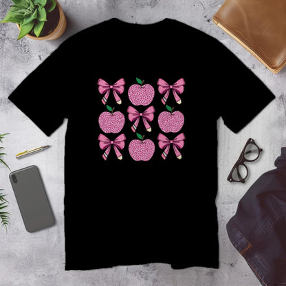 🍎🎀 Teacher Grid Tee – Bows, Apples & Pencils Galore! ✏️💖