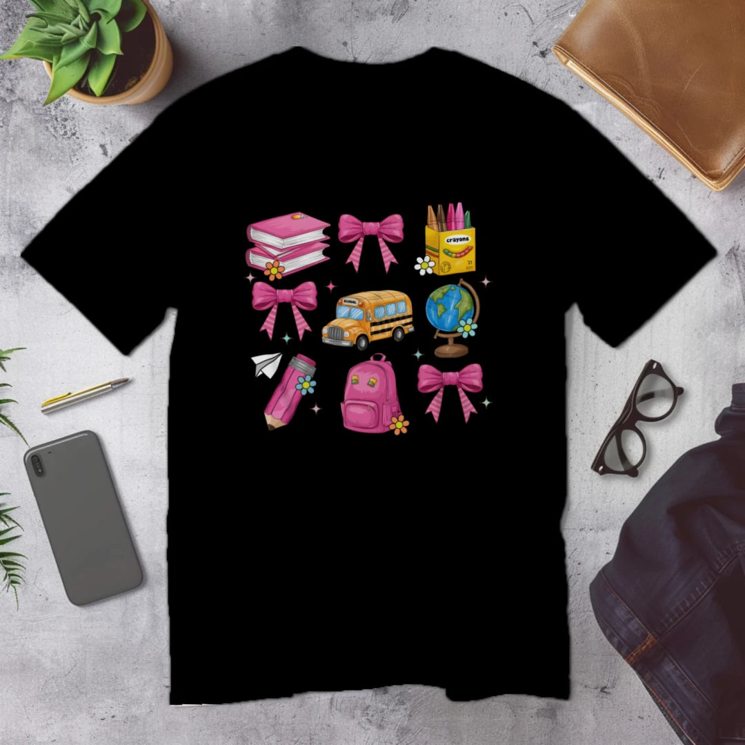 🎀 School Day Sweetness Grid Tee 🍎✨