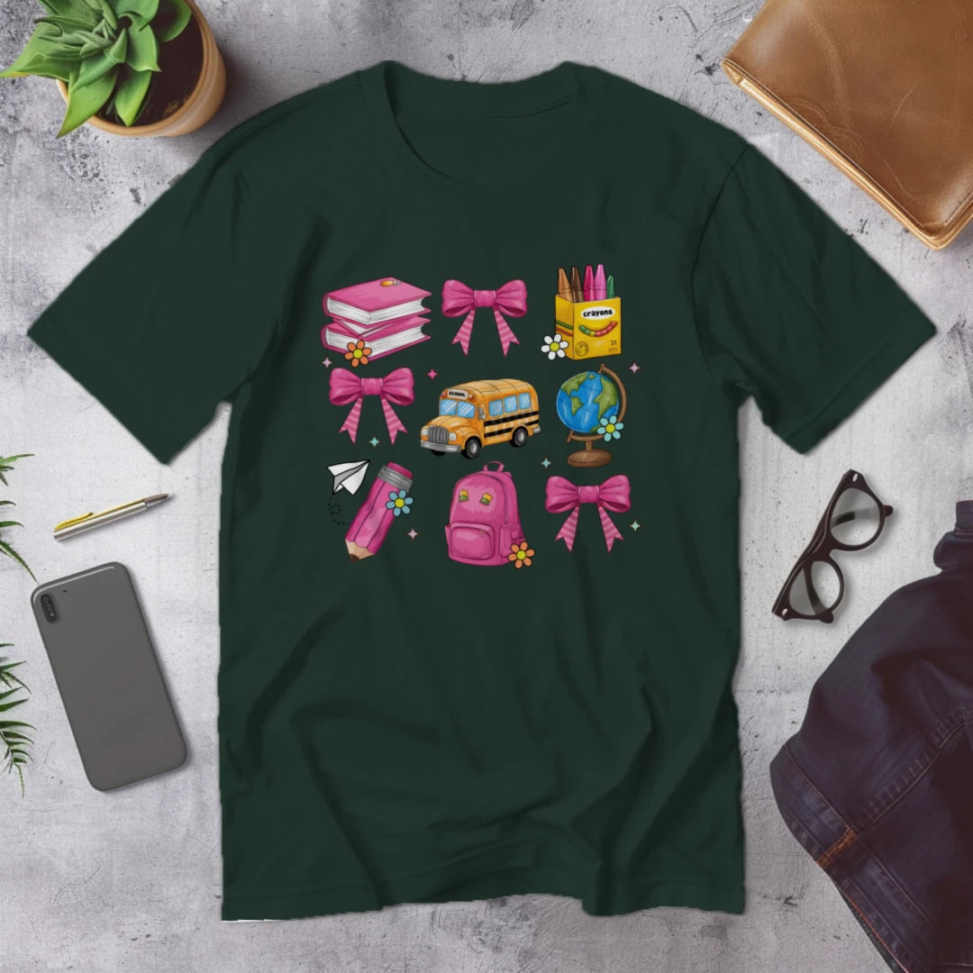 🎀 School Day Sweetness Grid Tee 🍎✨