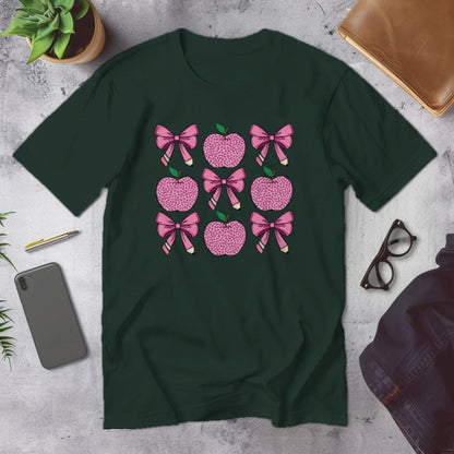🍎🎀 Teacher Grid Tee – Bows, Apples & Pencils Galore! ✏️💖