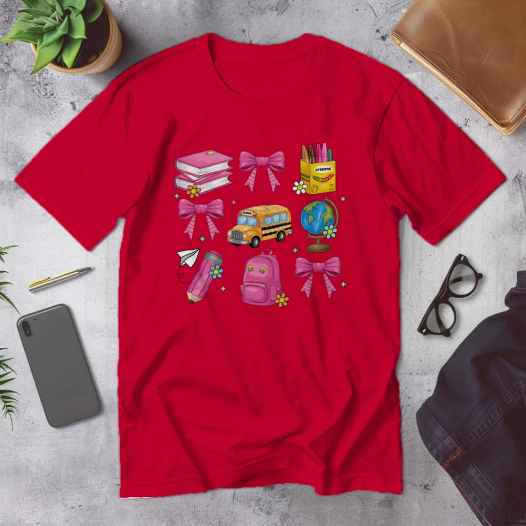 🎀 School Day Sweetness Grid Tee 🍎✨