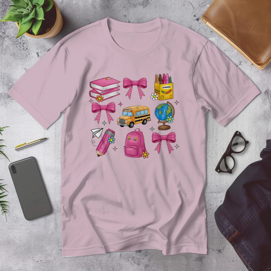 🎀 School Day Sweetness Grid Tee 🍎✨