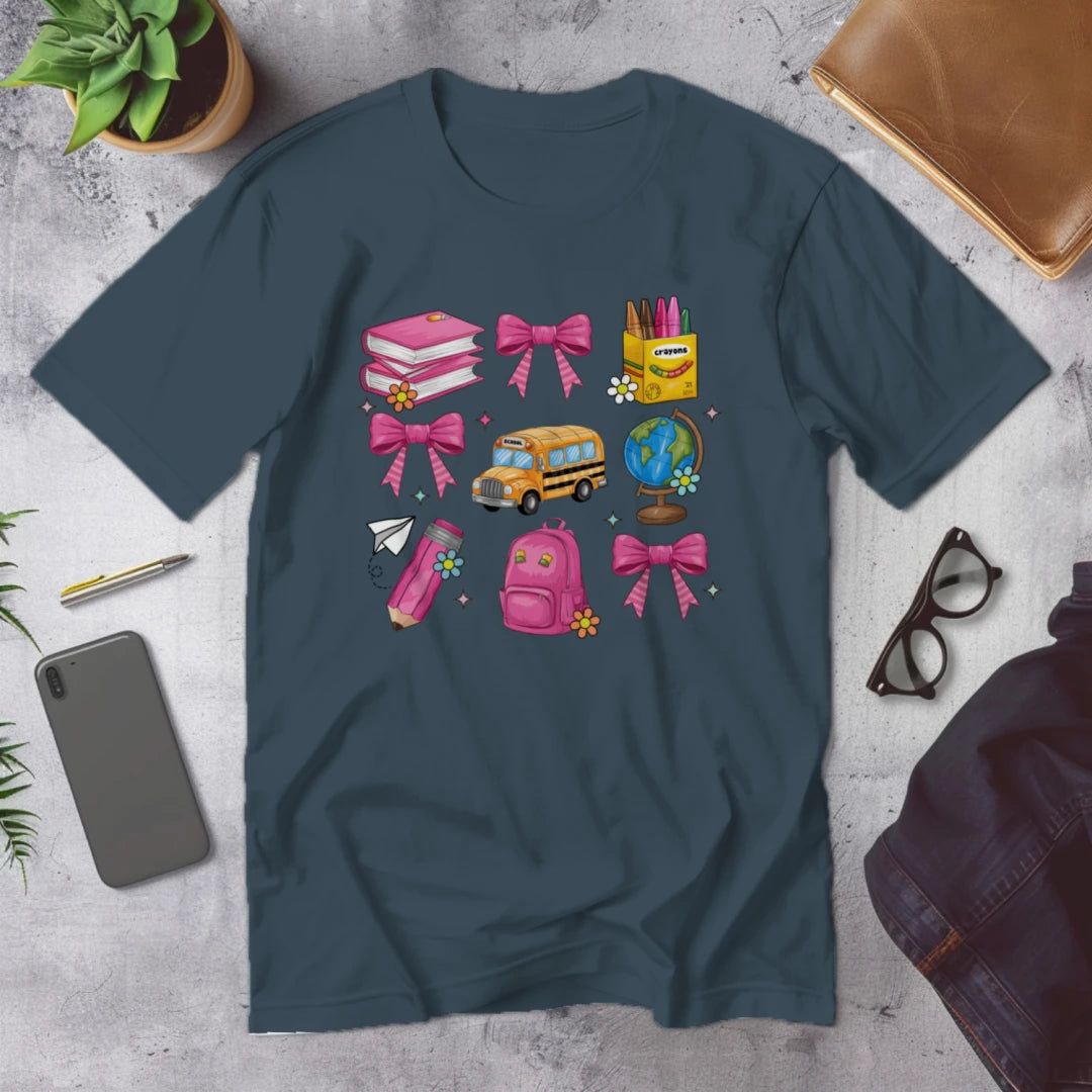 🎀 School Day Sweetness Grid Tee 🍎✨
