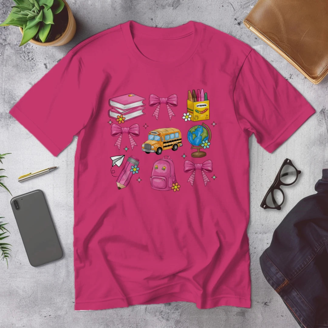 🎀 School Day Sweetness Grid Tee 🍎✨