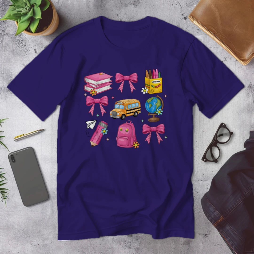 🎀 School Day Sweetness Grid Tee 🍎✨