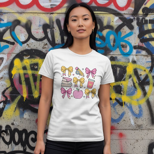 🎀✨ Pastel Teacher’s Grid Tee 🍎📚