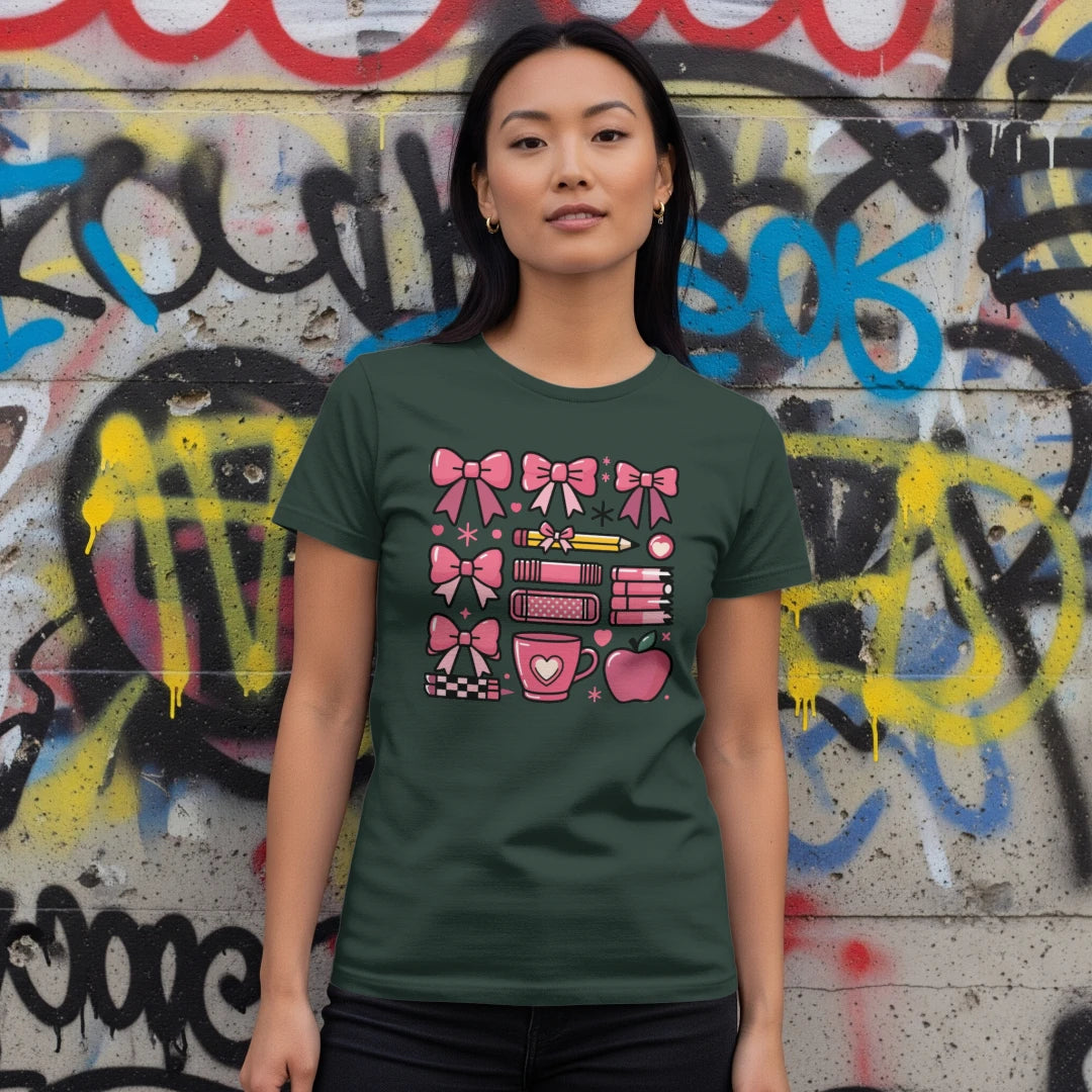 🎀 Teacher's Grid Tee – Pink Edition 📚💖