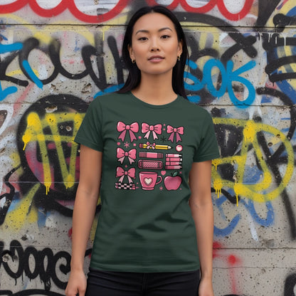 🎀 Teacher's Grid Tee – Pink Edition 📚💖
