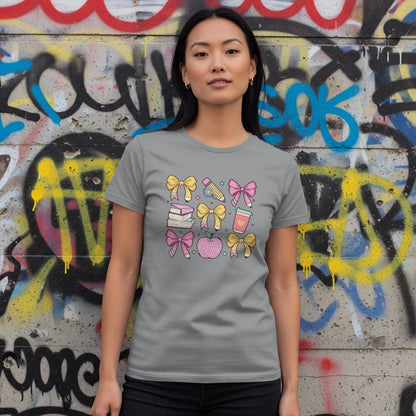 🎀✨ Pastel Teacher’s Grid Tee 🍎📚