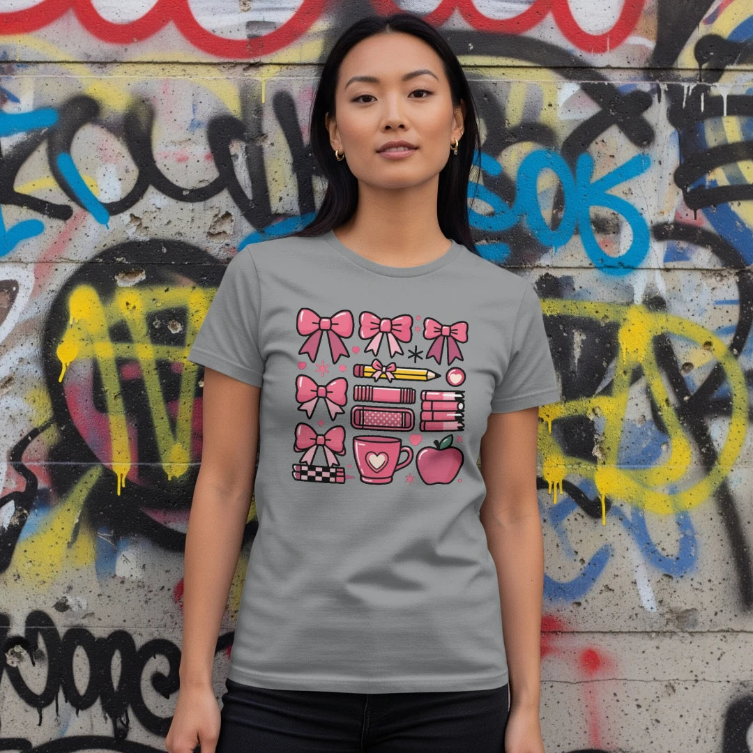 🎀 Teacher's Grid Tee – Pink Edition 📚💖
