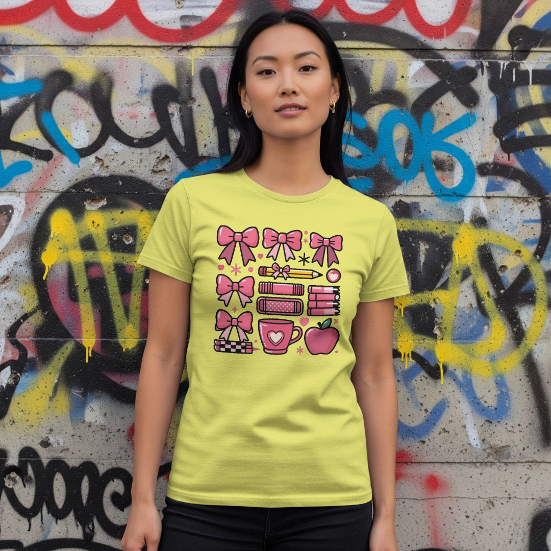 🎀 Teacher's Grid Tee – Pink Edition 📚💖