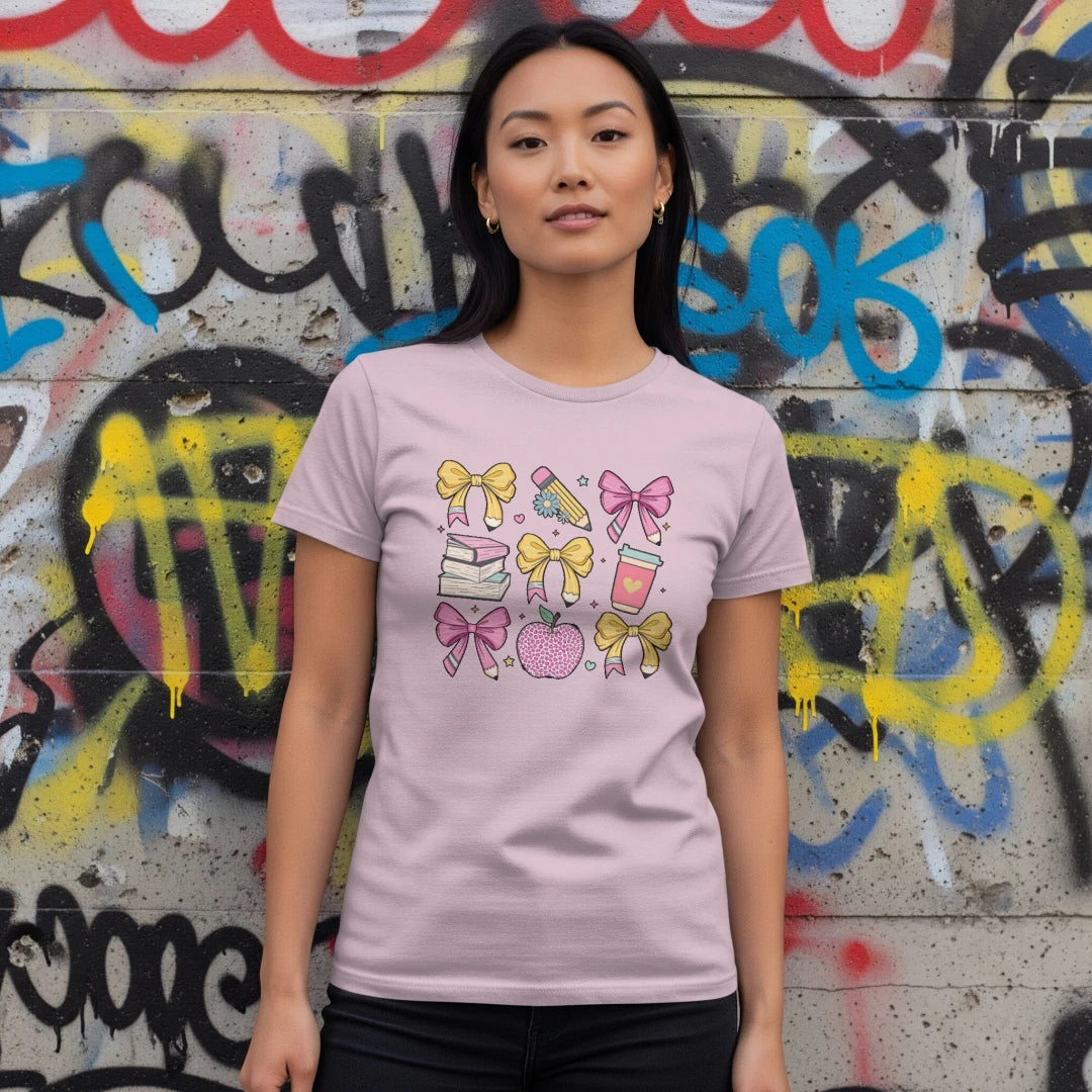 🎀✨ Pastel Teacher’s Grid Tee 🍎📚
