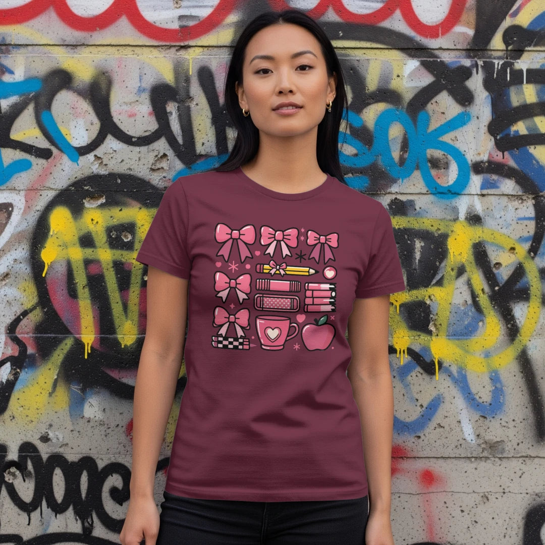 🎀 Teacher's Grid Tee – Pink Edition 📚💖