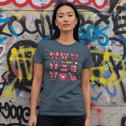 🎀 Teacher's Grid Tee – Pink Edition 📚💖