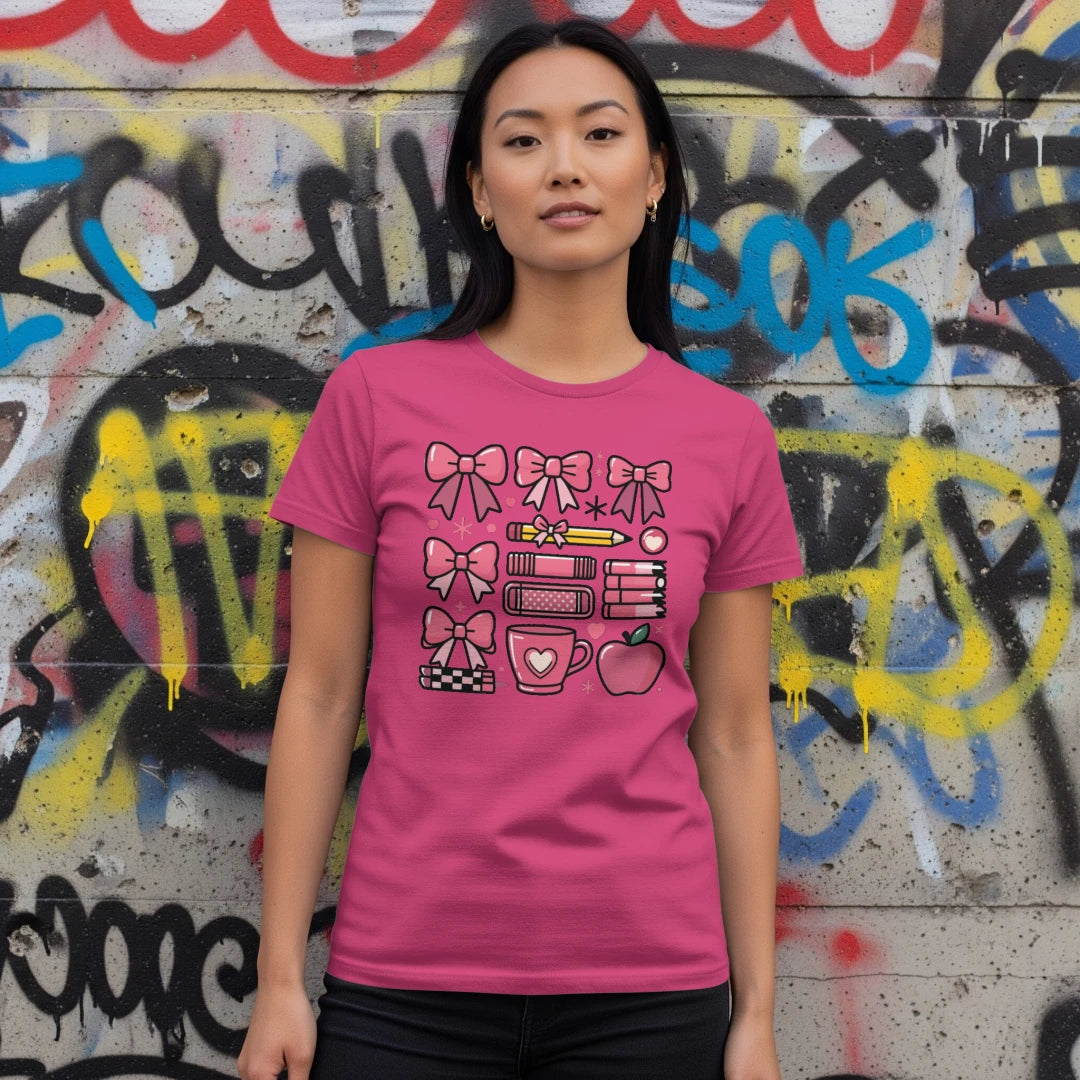 🎀 Teacher's Grid Tee – Pink Edition 📚💖