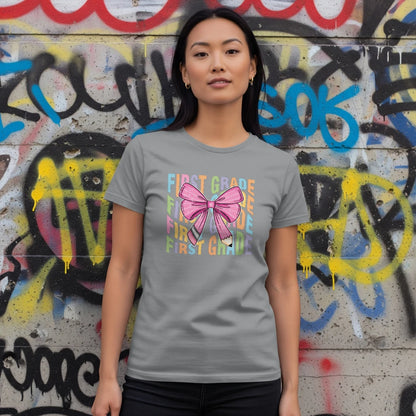 🎀 First Grade Rainbow Bow Tee 🌈✏️