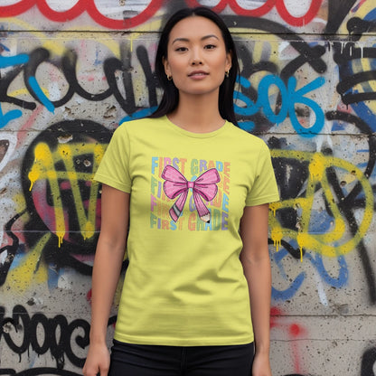 🎀 First Grade Rainbow Bow Tee 🌈✏️