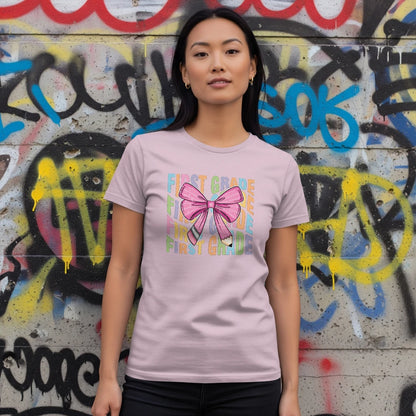🎀 First Grade Rainbow Bow Tee 🌈✏️