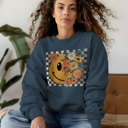 😊🌼 Groovy Floral Checkered Smiley🌼😊