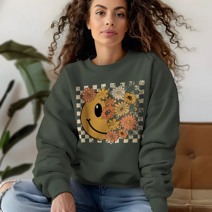 😊🌼 Groovy Floral Checkered Smiley🌼😊