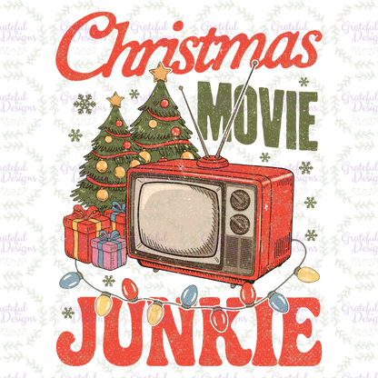 🎄📺 “Christmas Movie Junkie” Retro Holiday Tee 🍿✨