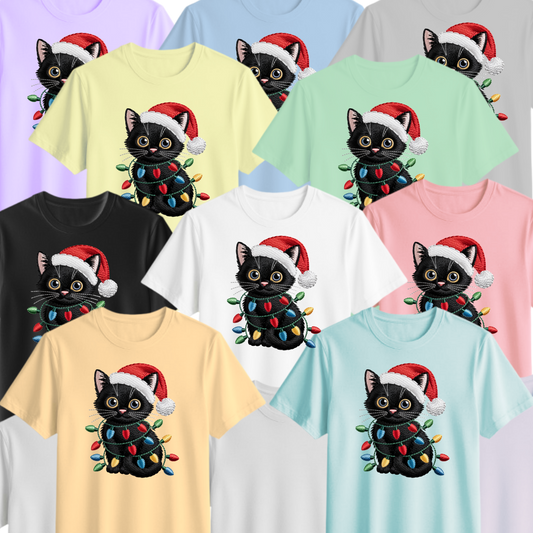 😻🎅 “Christmas Kitty Lights” Faux-Embroidery Tee ✨🐾