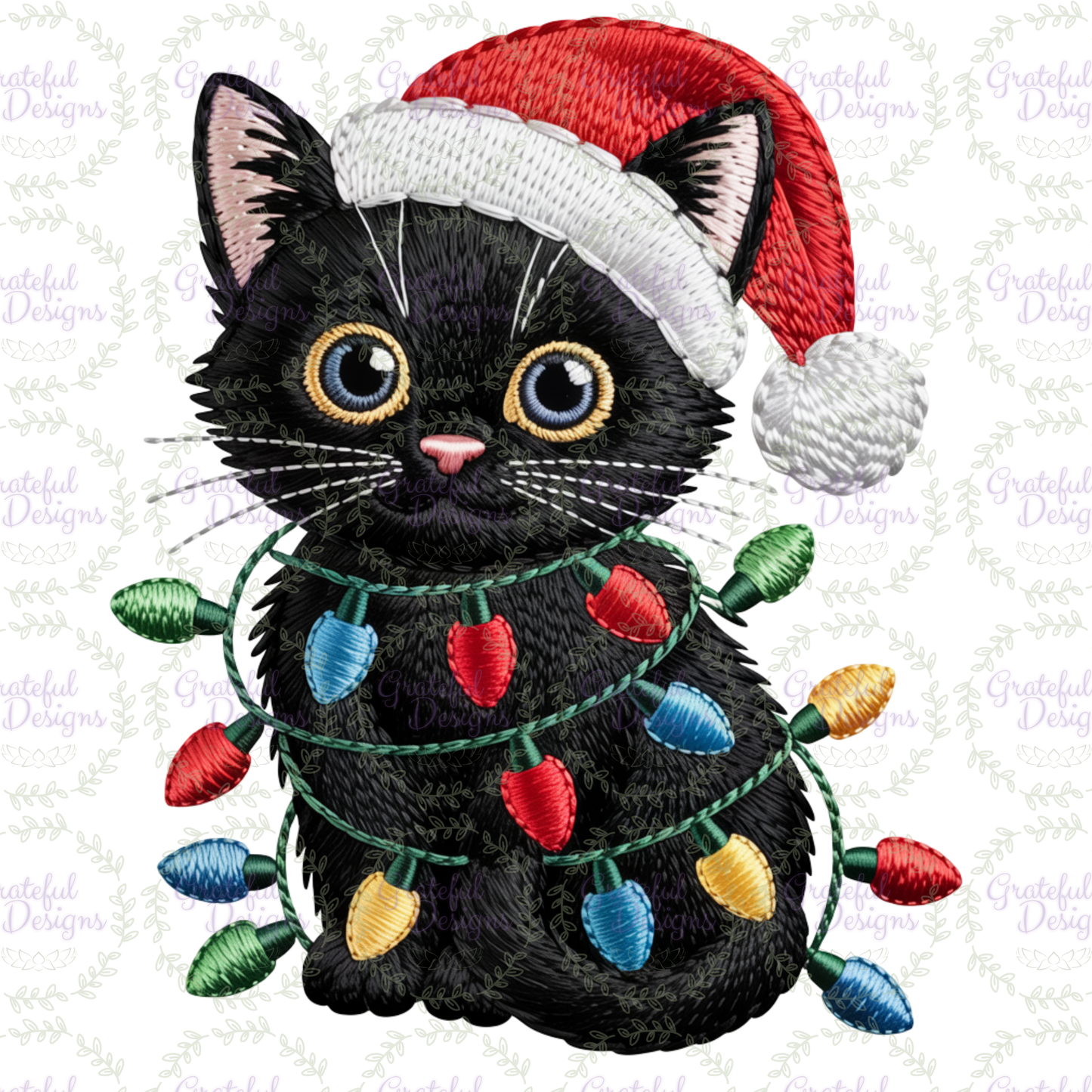 😻🎅 “Christmas Kitty Lights” Faux-Embroidery Tee ✨🐾