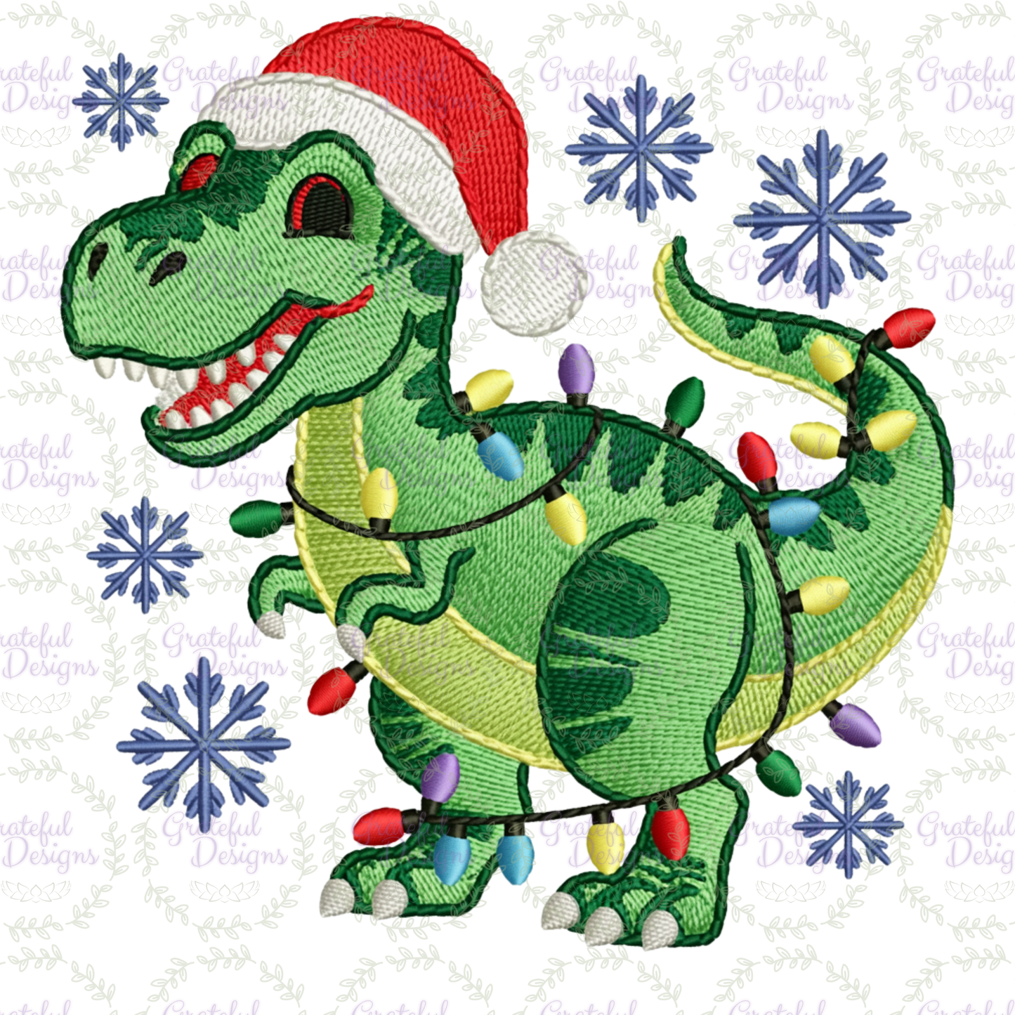 🦖🎅 “Dino Lights Christmas” Faux-Embroidery Tee🦖🎅