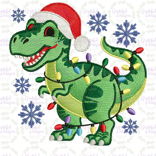 🦖🎅 “Dino Lights Christmas” Faux-Embroidery Tee🦖🎅