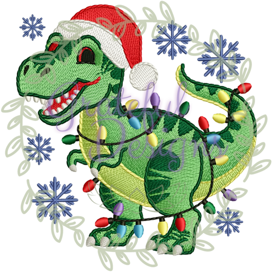 🦖🎅 “Dino Lights Christmas” Faux-Embroidery Tee🦖🎅