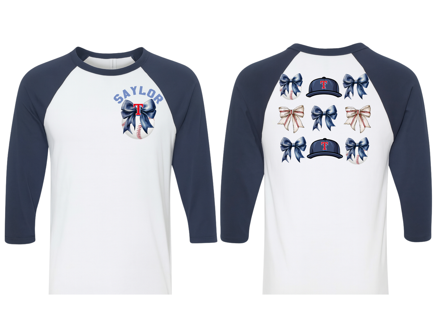 ⚾ Custom Baseball Spirit Raglan | Personalized Name & Team Bow Shirt 🎀🧢