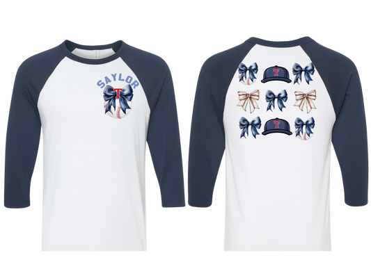 ⚾ Custom Baseball Spirit Raglan | Personalized Name & Team Bow Shirt 🎀🧢