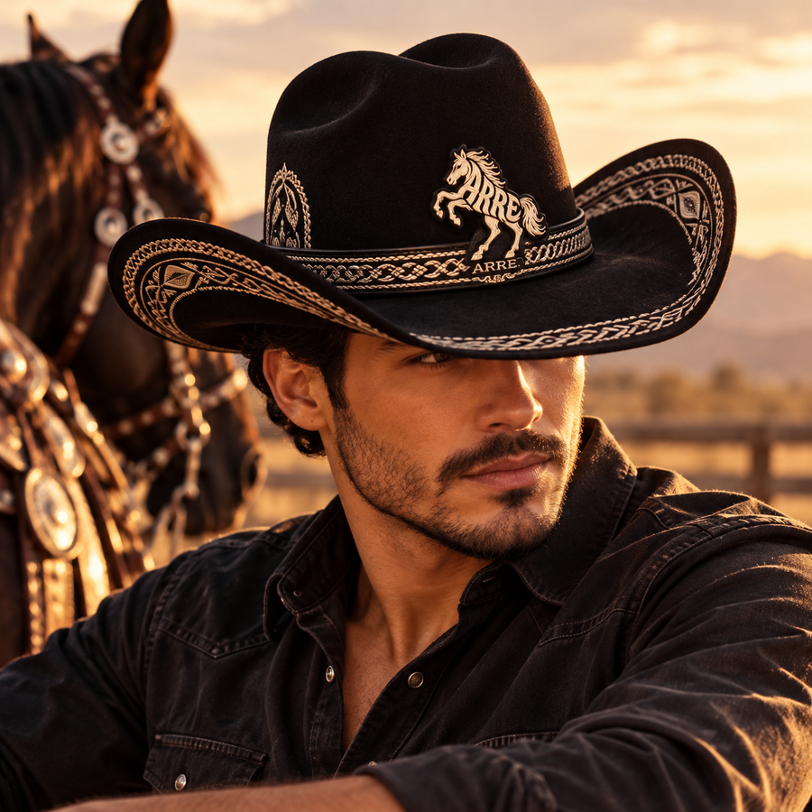 ARRE black piteado cowboy hat