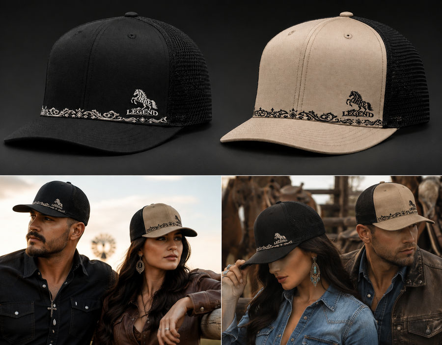 ARRE Piteado Trucker Cap in black and tan black