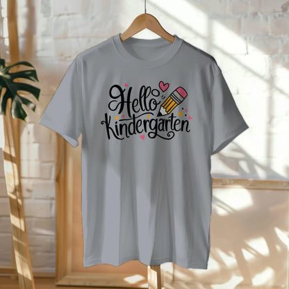 ✏️💖 "Hello Kinder" – Cursive Pencil Heart Tee for First Day ✨🎒